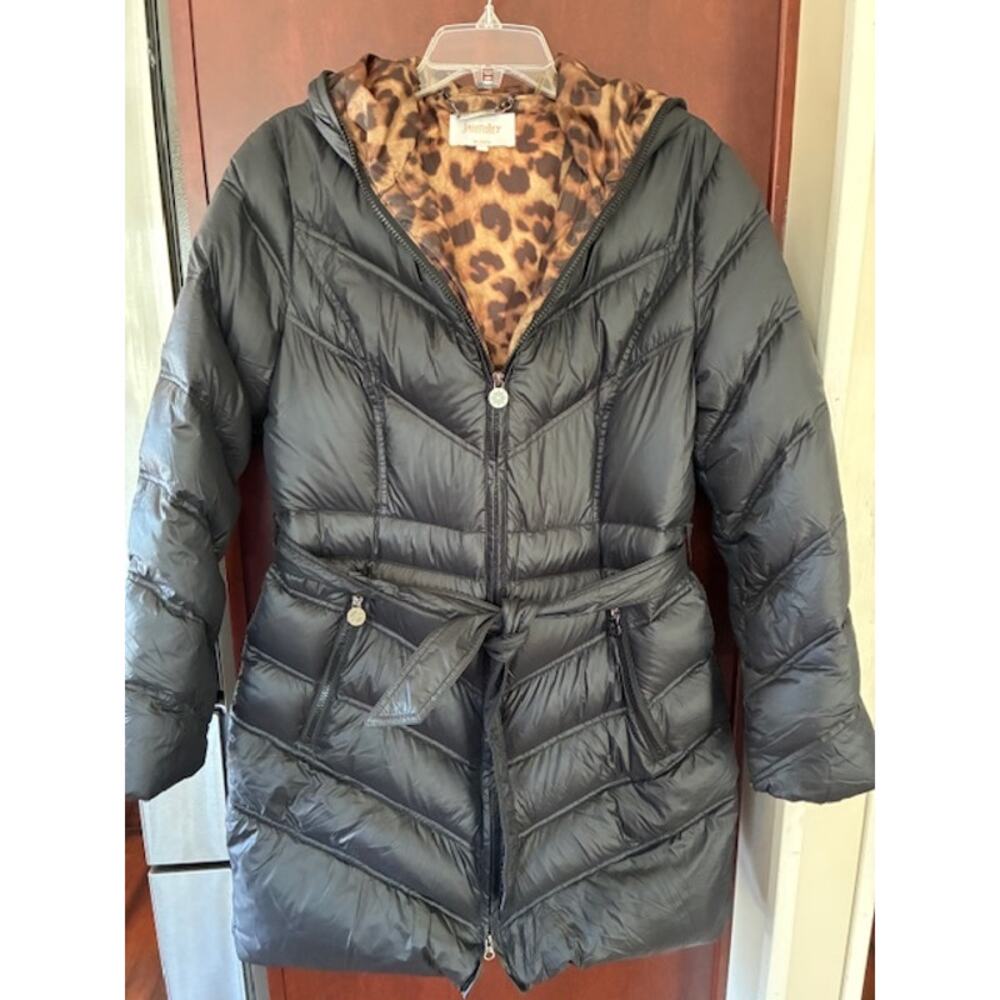 Laundry by Shelly Segal Black Midi Puffer Down & Feather coat Hooded Sz Large